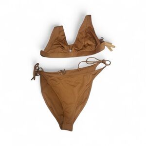 SKIMS Size 4X Swim Plunge Top + Tie Bikini Bottom Set Almond Women’s NWT